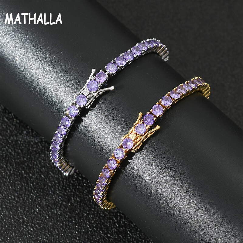 MATHALLA Hiphop Brass CZ Jewelry 4MM One Row Te..